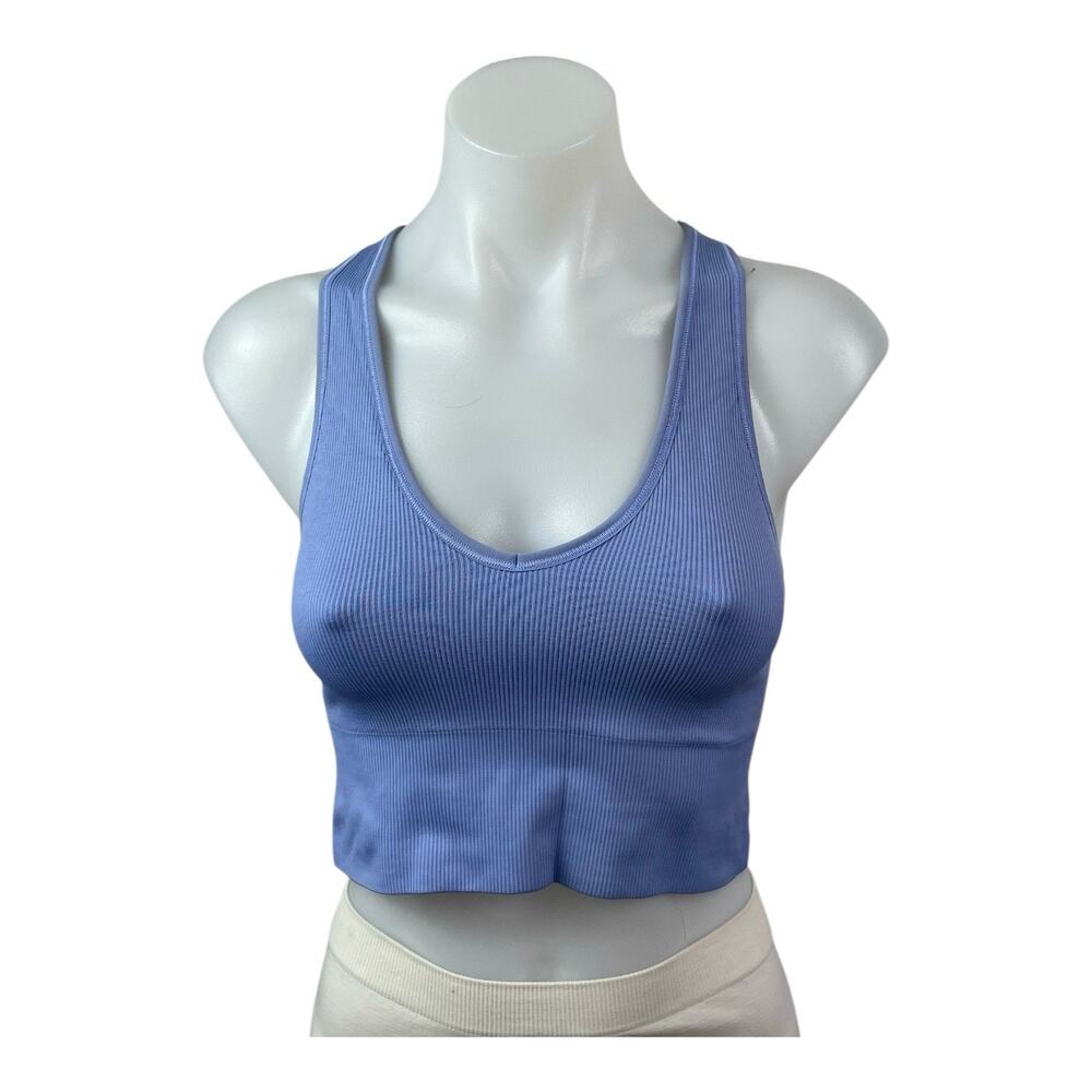 Athleta Women's Blue Ribbed Knit Sleeveless Yoga Workout Athletic Crop Top Sz S